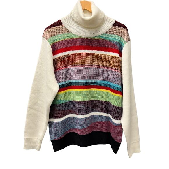 Inserch Turtleneck Sweater Mens Large Colorful Stripe Coastal Grandpacore Knit - Picture 1 of 7